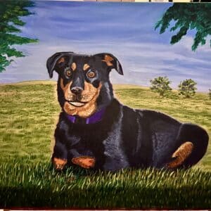 Rottweiler captured in a vibrant oil painting on a sunny day, Commissioned Painting